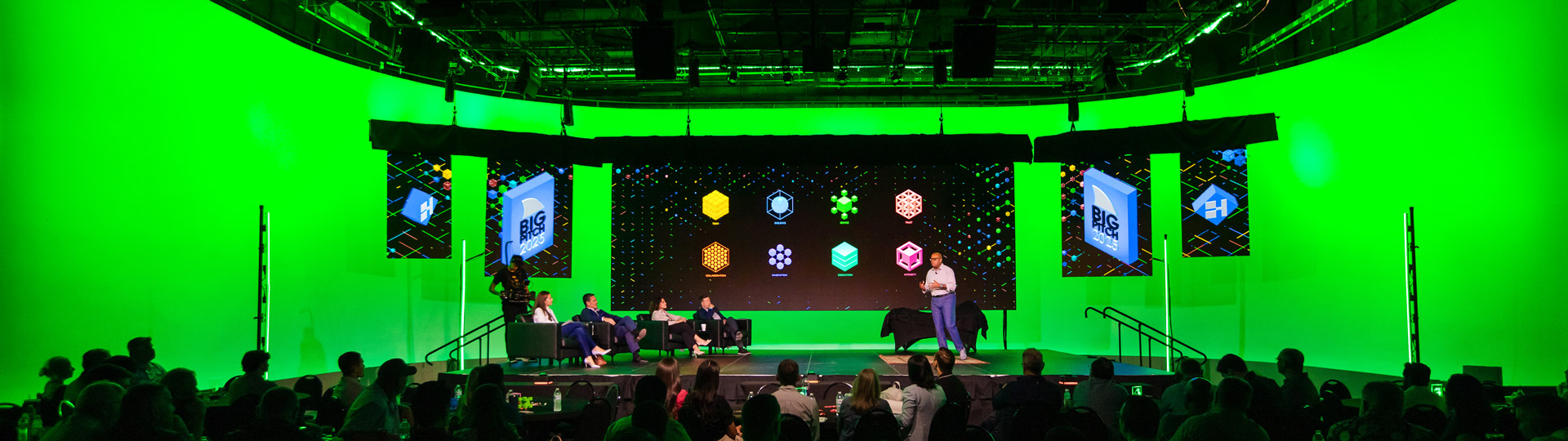 Graphic-Image-1 A graphic display of custom, generative animations being displayed on a large scale custom LED wall