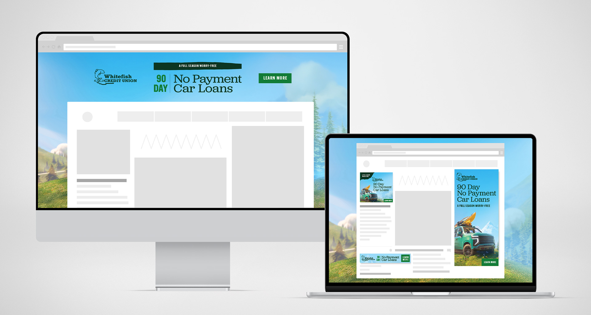 Mockup of web advertisements on computer