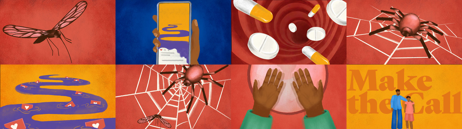 web-video-frames A grid of illustrated frames depicting various scenes from Poison Help videos