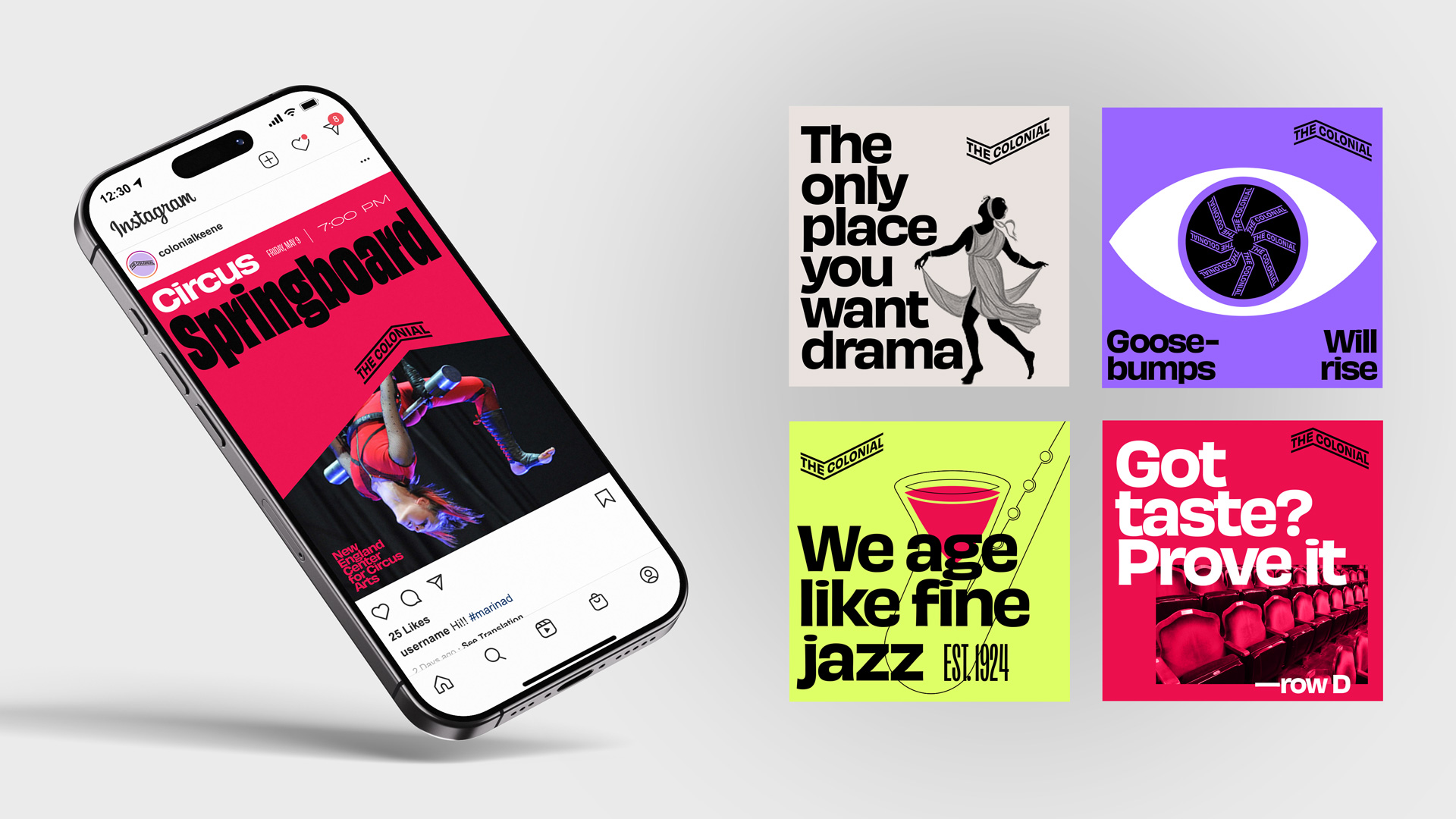 Designed social media posts for the Colonial Theatre's Instagram page