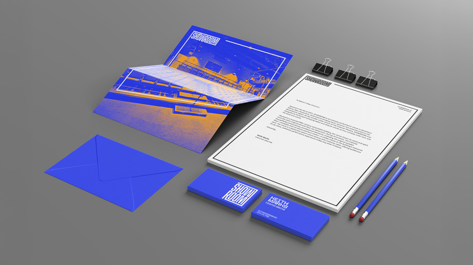 A custom stationery system including letterhead, business card, and envelope 