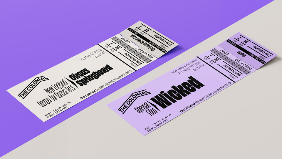 Custom designed tickets for the Colonial Theatre