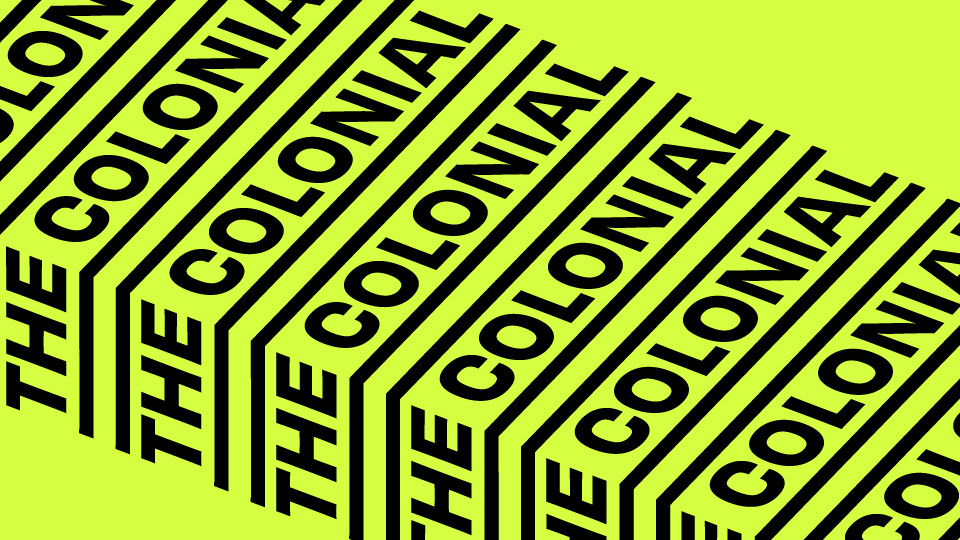 A repeated orientation of the theatre's dynamic logo system over a chartreuse background